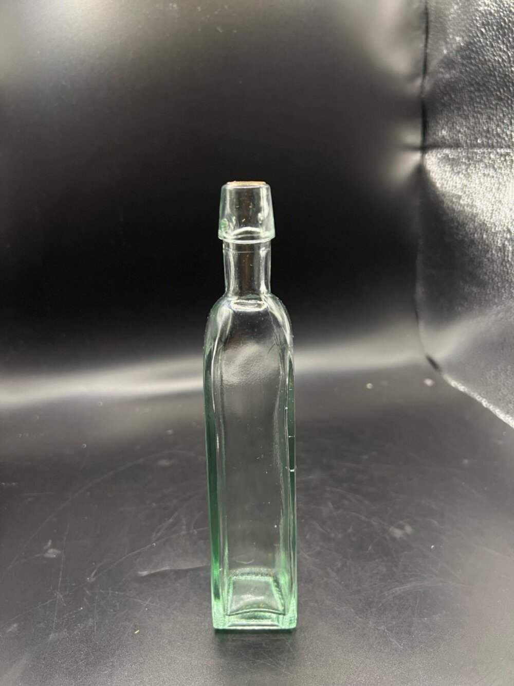 Vintage Green Glass Apothecary Bottle 8” Rectangular Rounded top Bud vase Retro